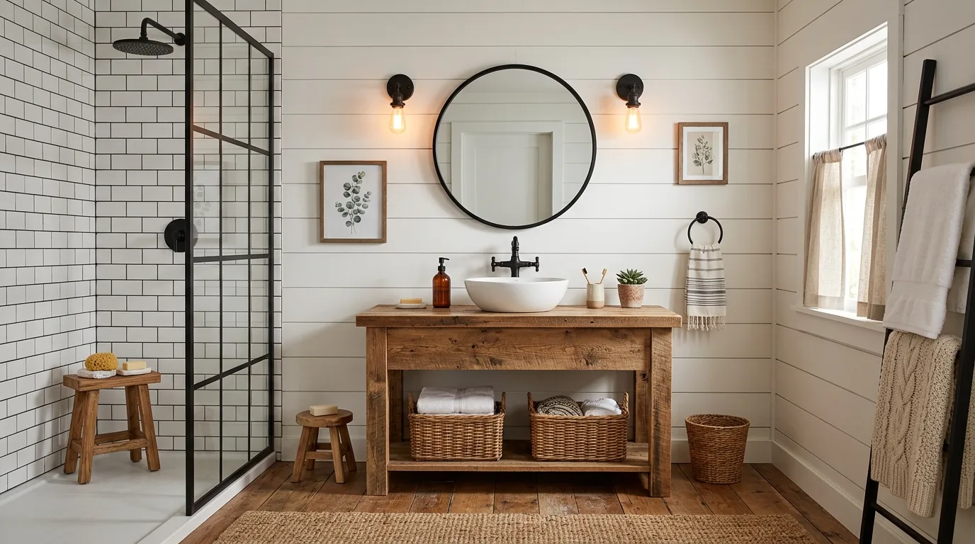 14 Charming Farmhouse Bathroom Ideas for a Rustic and Cozy Space hero image
