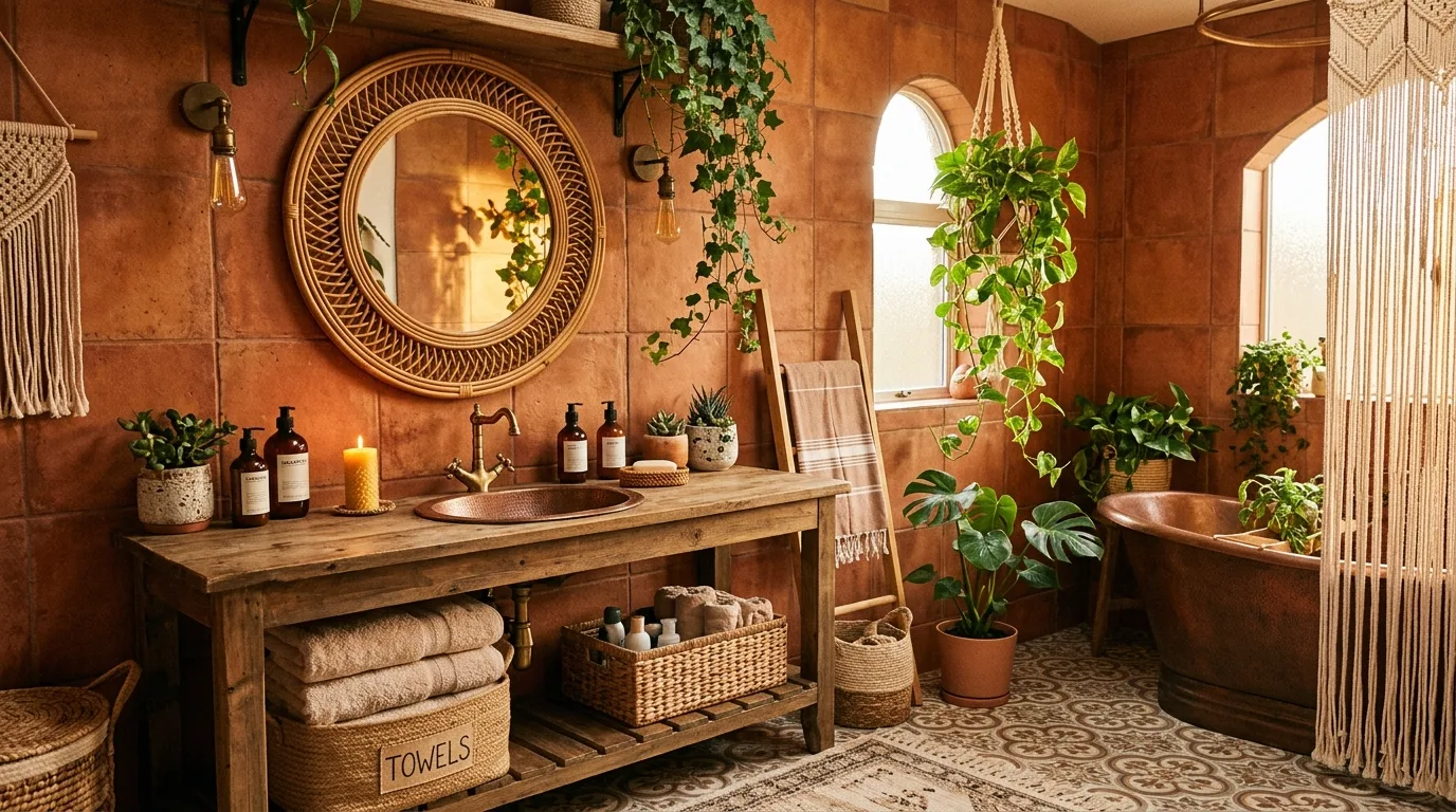 15 Free-Spirited Boho Bathroom Ideas for an Eclectic and Relaxing Space hero image