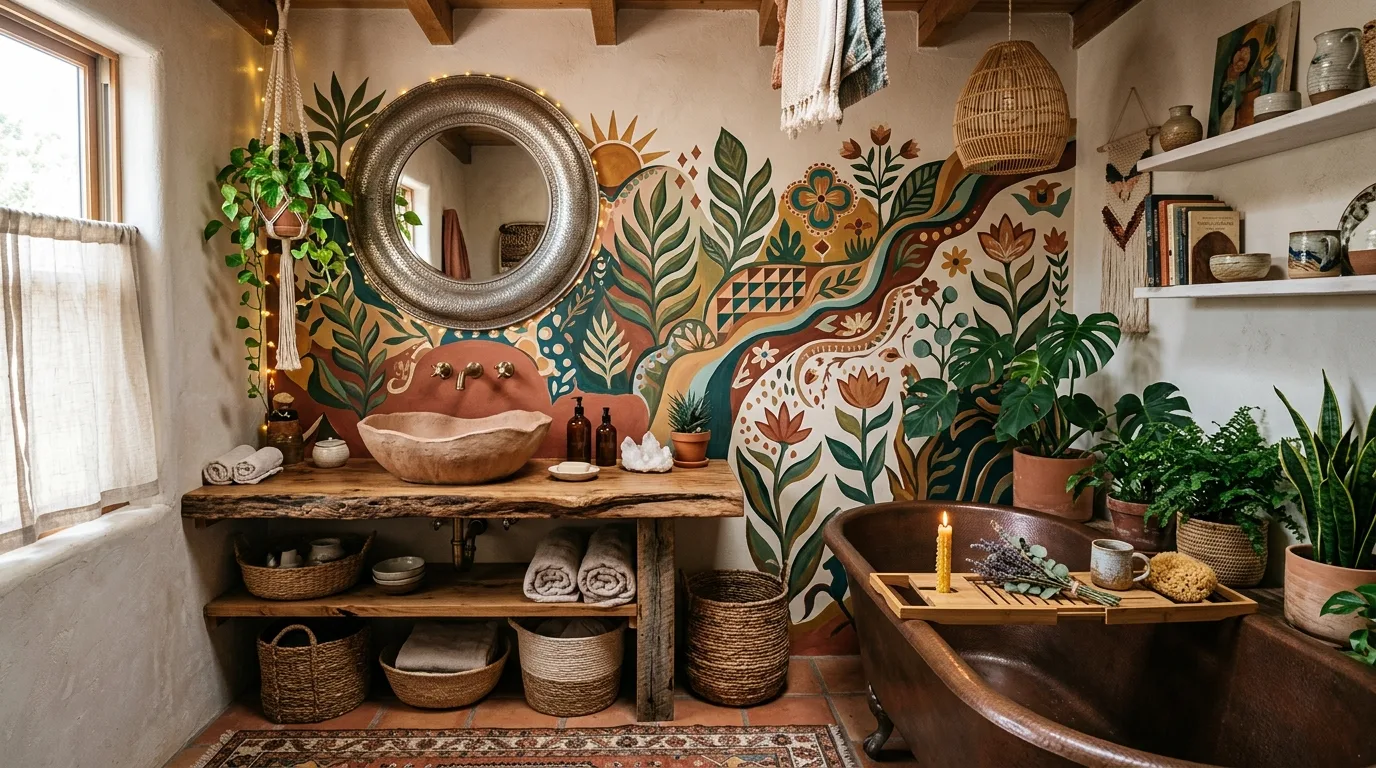 15 Free-Spirited Boho Bathroom Ideas for an Eclectic and Relaxing Space inspiration image 14