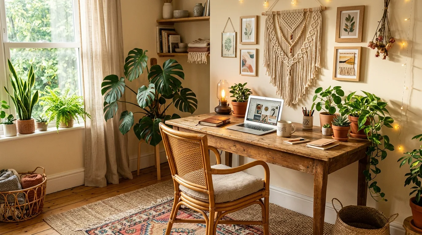 15 Free-Spirited Boho Home Office Ideas for a Creative and Cozy Workspace hero image