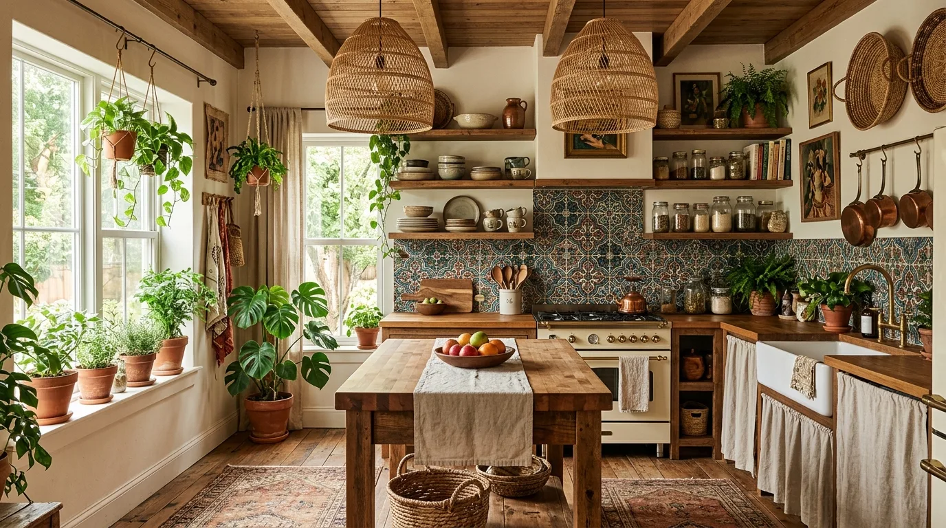 15 Free-Spirited Boho Kitchen Ideas for an Eclectic Culinary Space hero image
