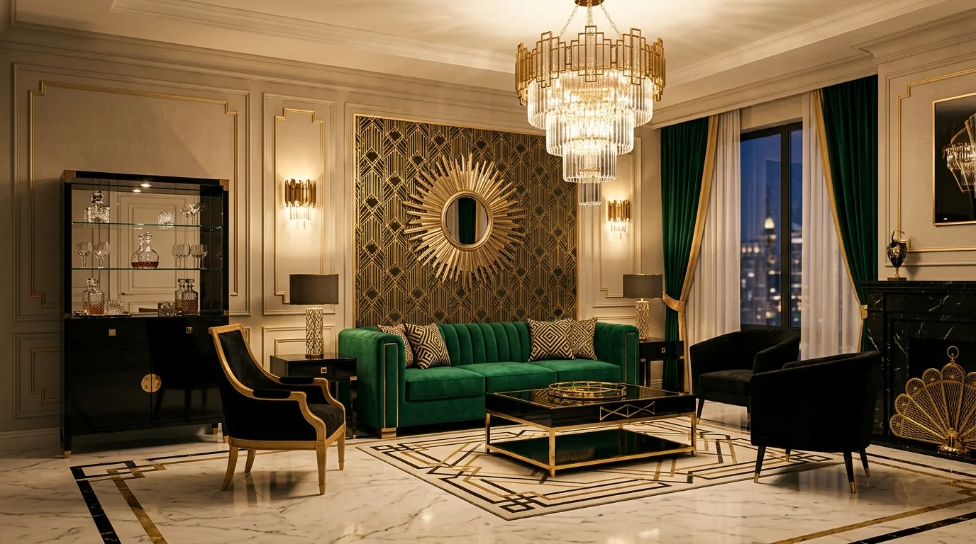 13 Glamorous Art Deco Living Room Ideas for Old Hollywood Style hero image