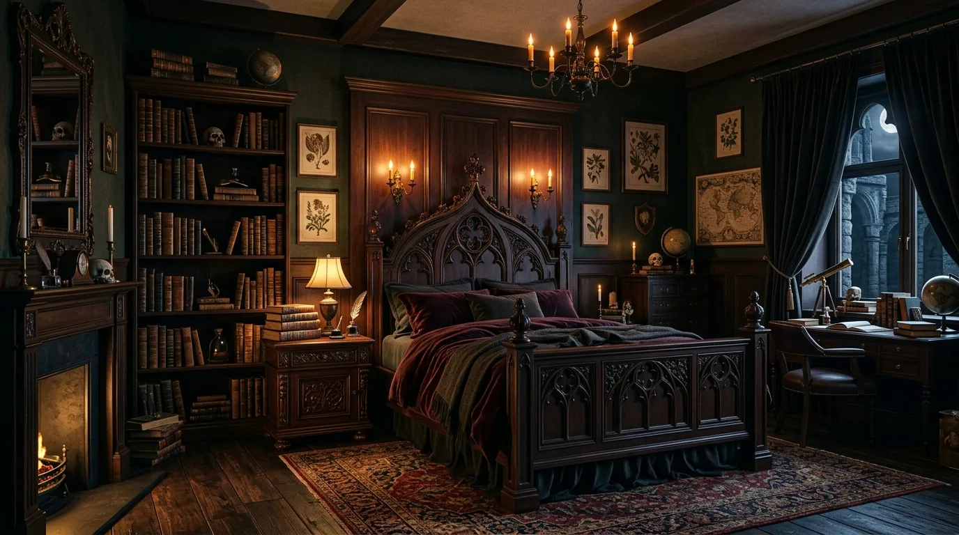 14 Moody Dark Academia Bedroom Ideas for a Scholarly Aesthetic inspiration image 2