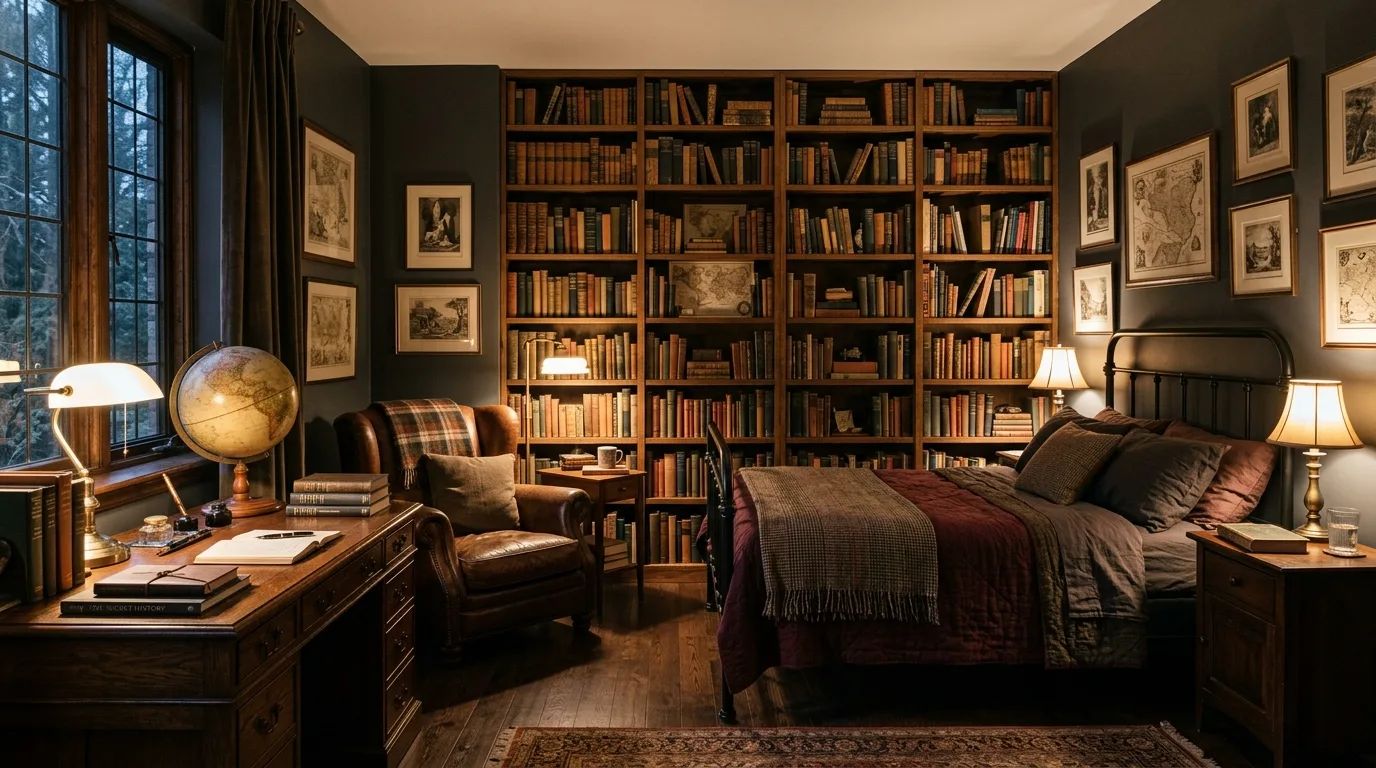 14 Moody Dark Academia Bedroom Ideas for a Scholarly Aesthetic inspiration image 3
