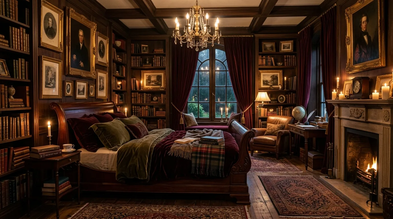 14 Moody Dark Academia Bedroom Ideas for a Scholarly Aesthetic inspiration image 11