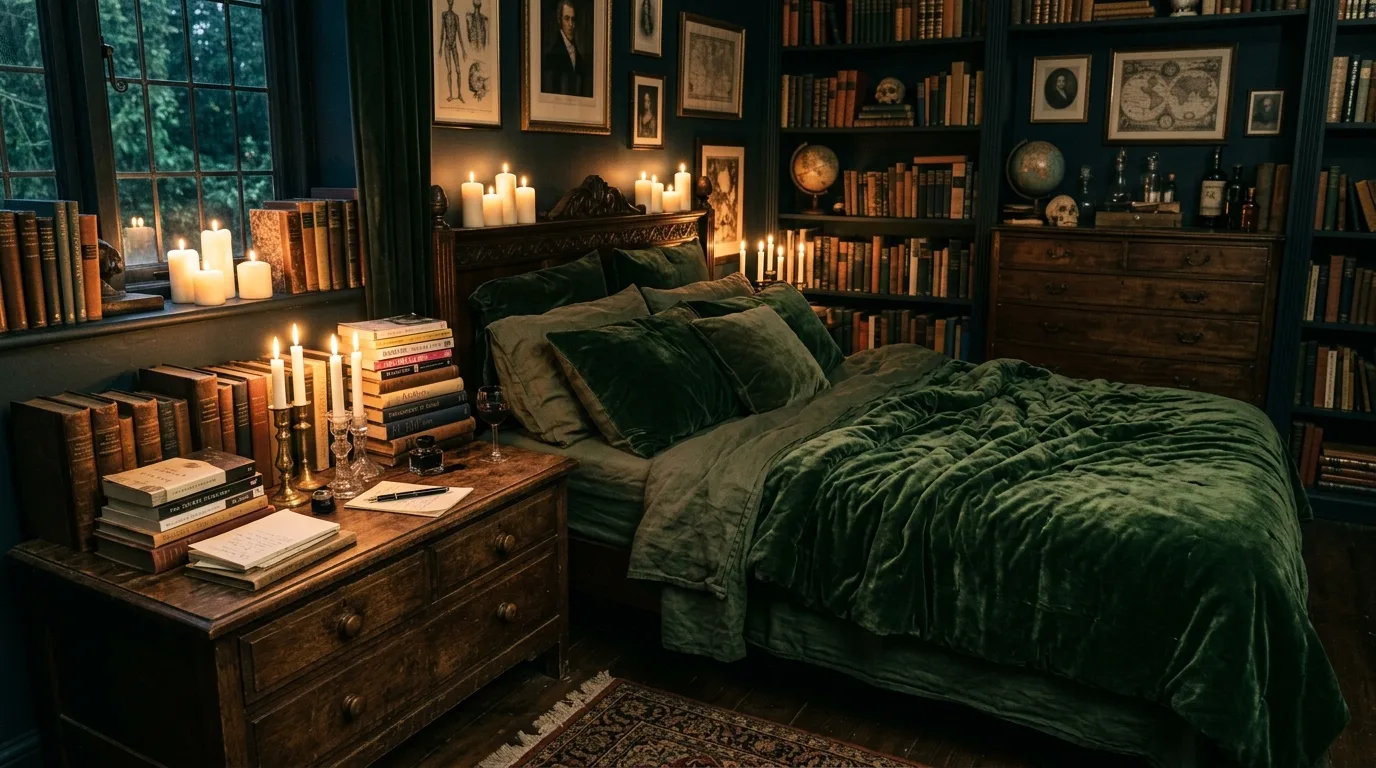 14 Moody Dark Academia Bedroom Ideas for a Scholarly Aesthetic inspiration image 13