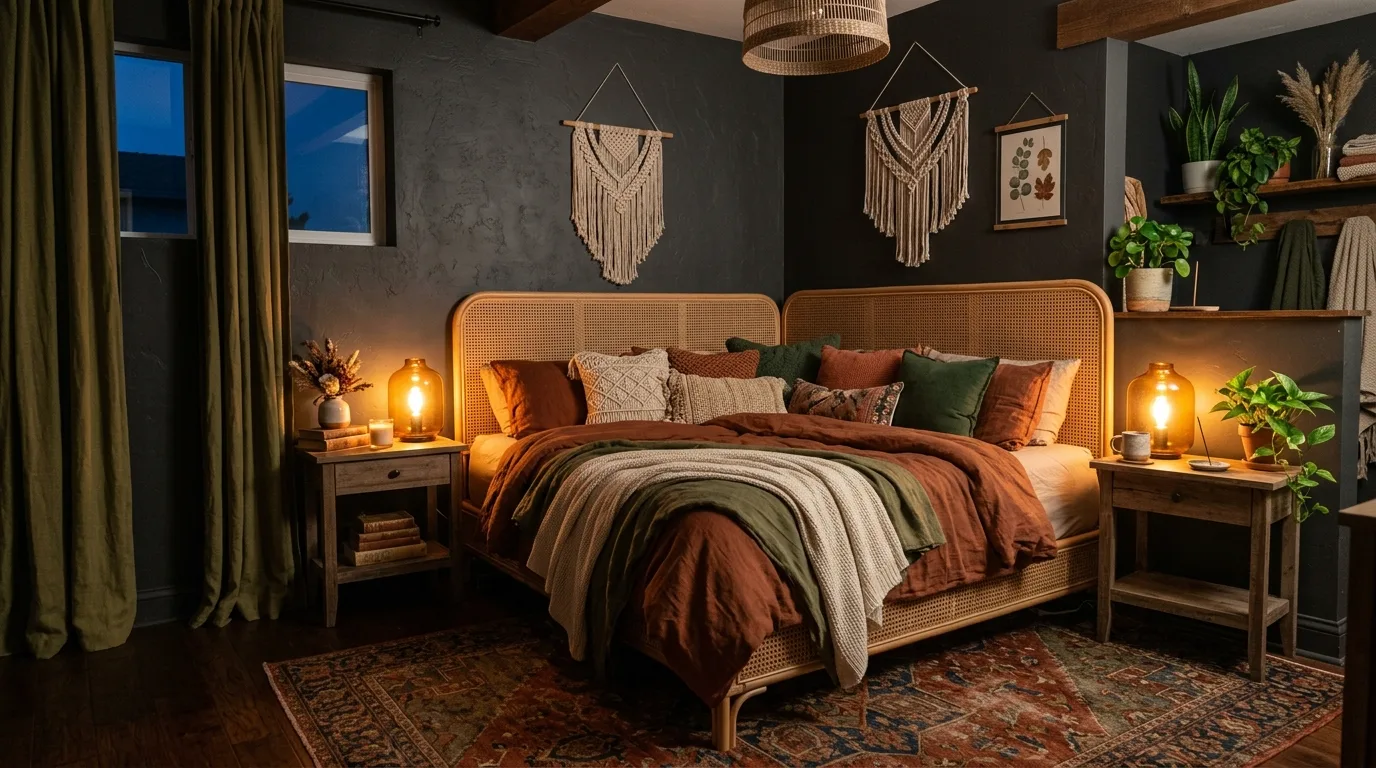 14 Moody Dark Boho Bedroom Ideas for an Eclectic and Cozy Retreat hero image