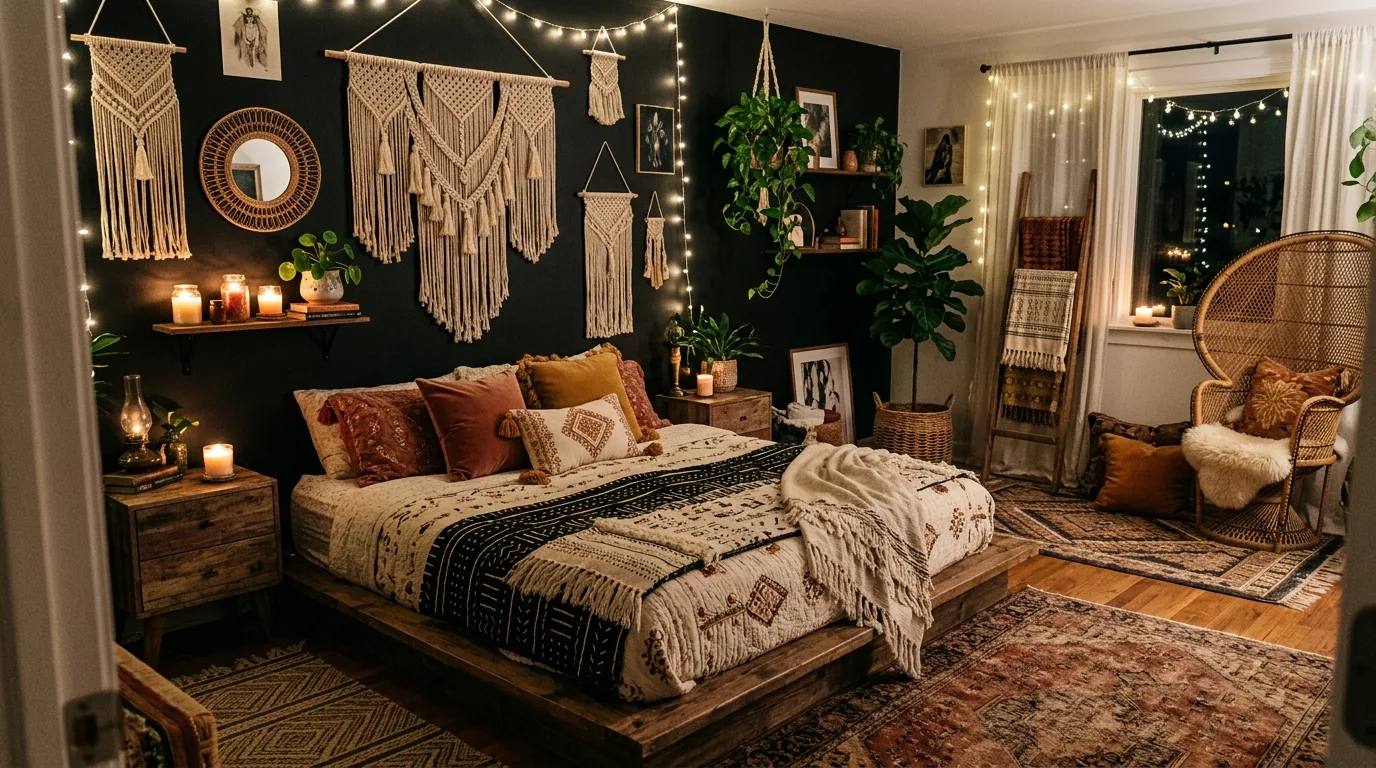 14 Moody Dark Boho Bedroom Ideas for an Eclectic and Cozy Retreat inspiration image 2