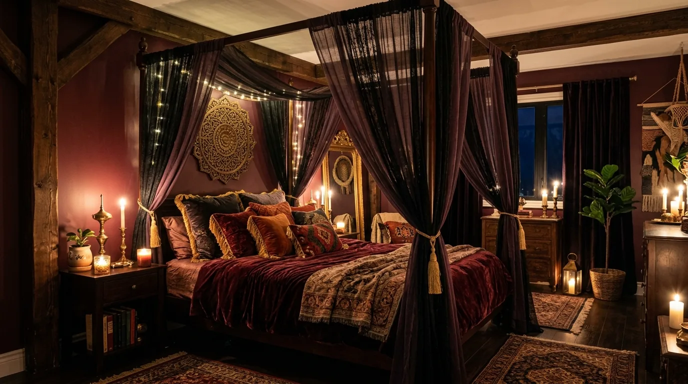 14 Moody Dark Boho Bedroom Ideas for an Eclectic and Cozy Retreat inspiration image 5