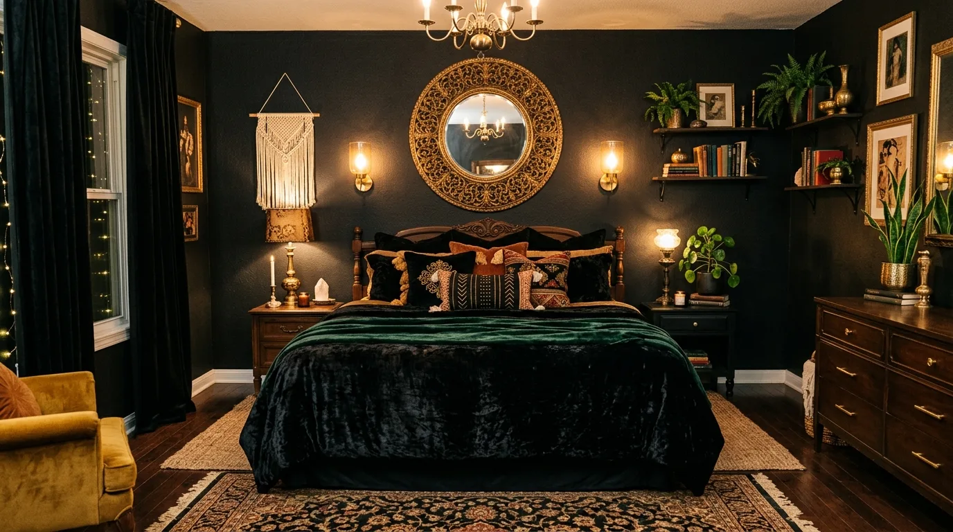 14 Moody Dark Boho Bedroom Ideas for an Eclectic and Cozy Retreat inspiration image 12