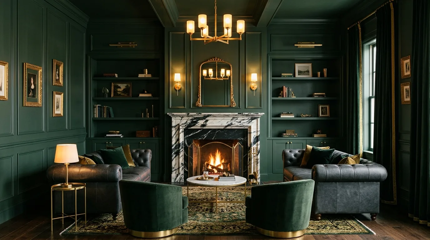 13 Moody Dark Green Living Room Ideas for a Dramatic and Cozy Space inspiration image 2