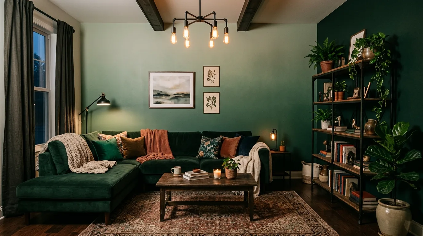 13 Moody Dark Green Living Room Ideas for a Dramatic and Cozy Space inspiration image 3
