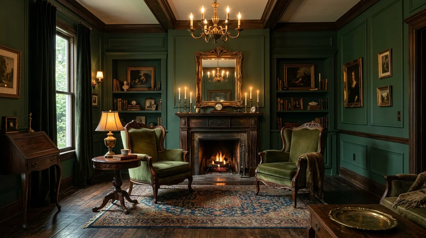 13 Moody Dark Green Living Room Ideas for a Dramatic and Cozy Space inspiration image 4