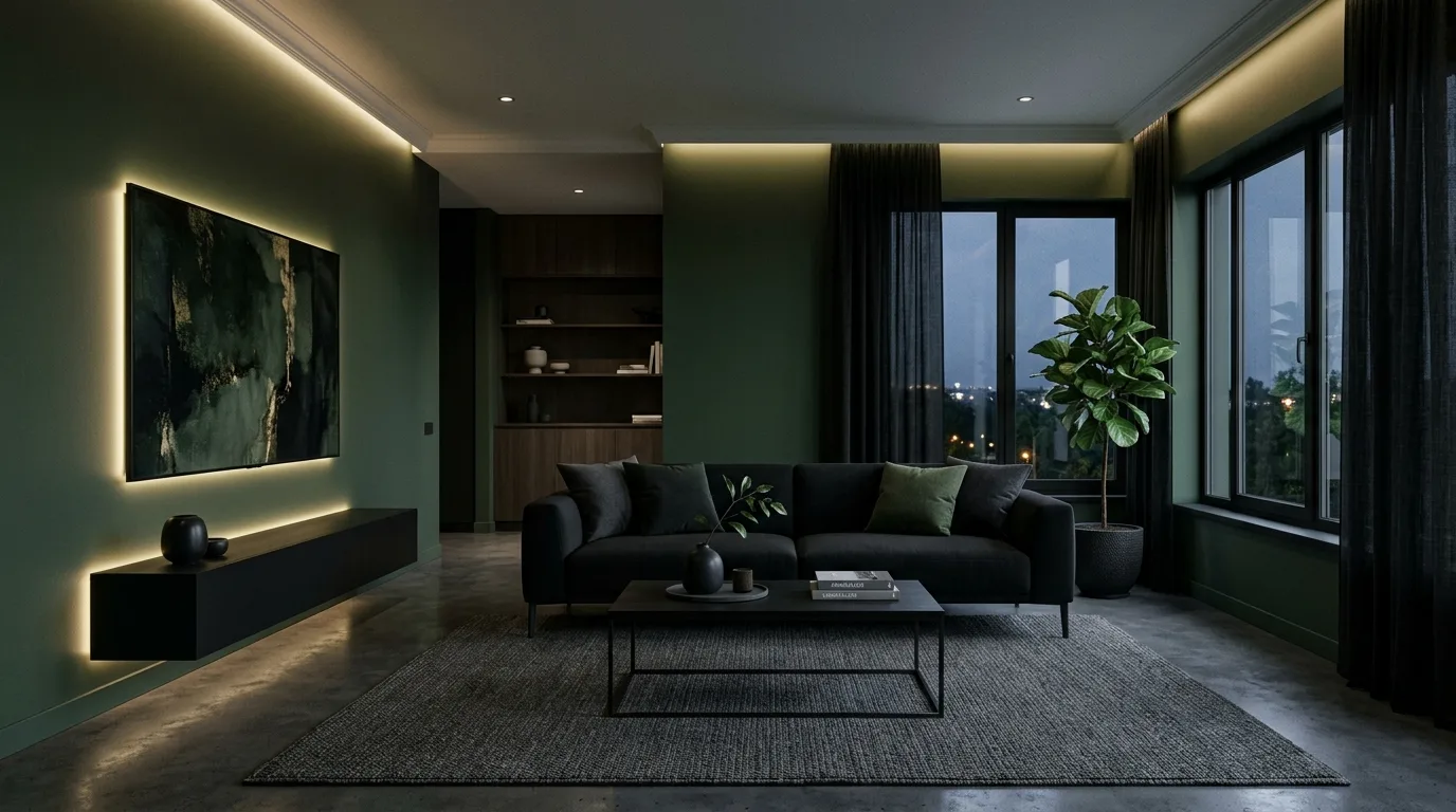 13 Moody Dark Green Living Room Ideas for a Dramatic and Cozy Space inspiration image 5