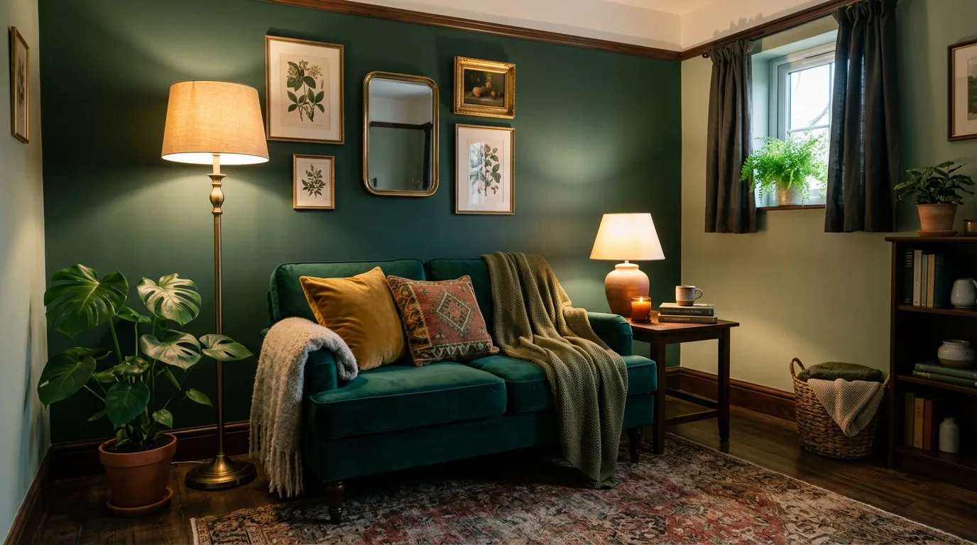 13 Moody Dark Green Living Room Ideas for a Dramatic and Cozy Space inspiration image 9