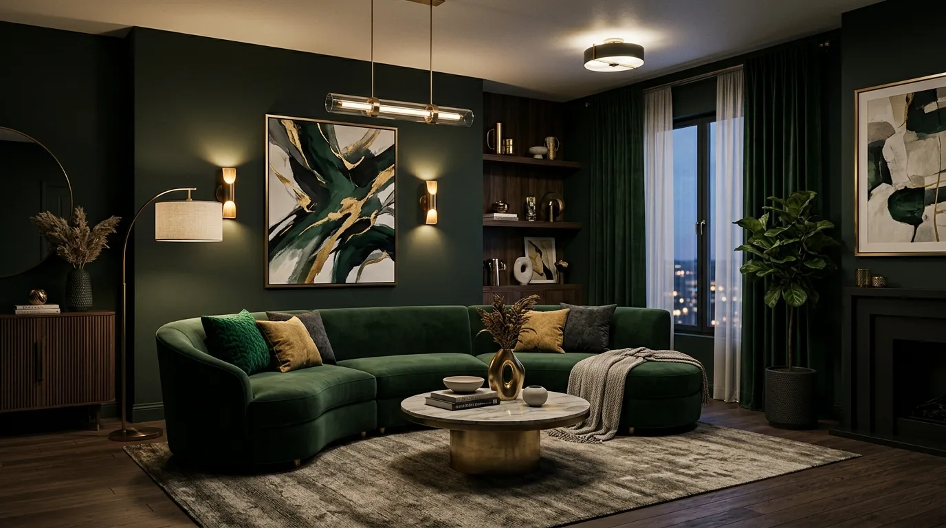 13 Moody Dark Green Living Room Ideas for a Dramatic and Cozy Space inspiration image 10