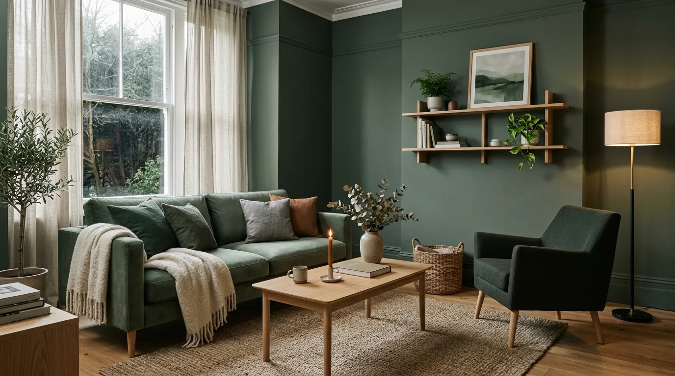 13 Moody Dark Green Living Room Ideas for a Dramatic and Cozy Space inspiration image 12
