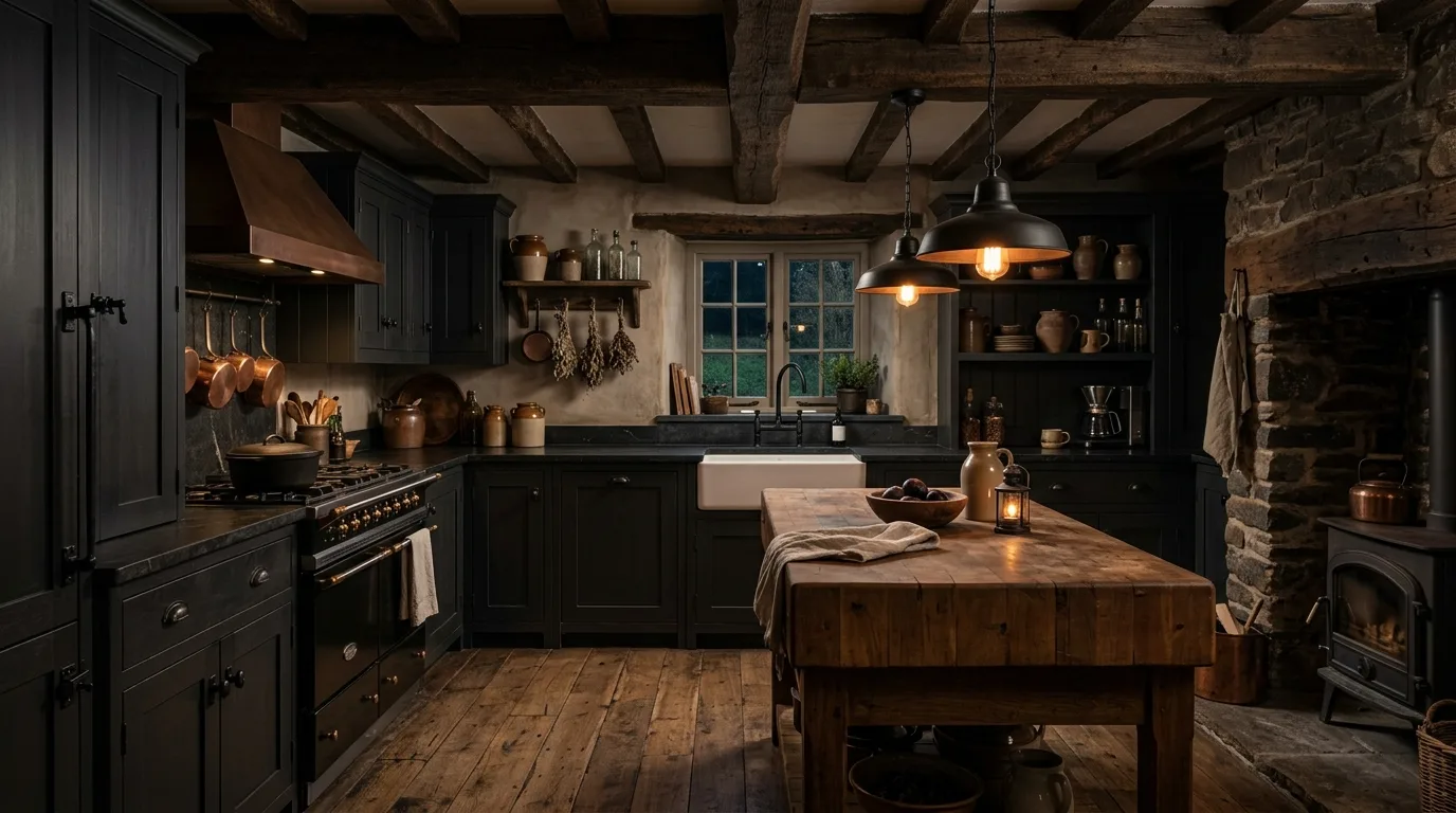 14 Moody Farmhouse Kitchen Ideas for a Dark and Cozy Rustic Vibe hero image