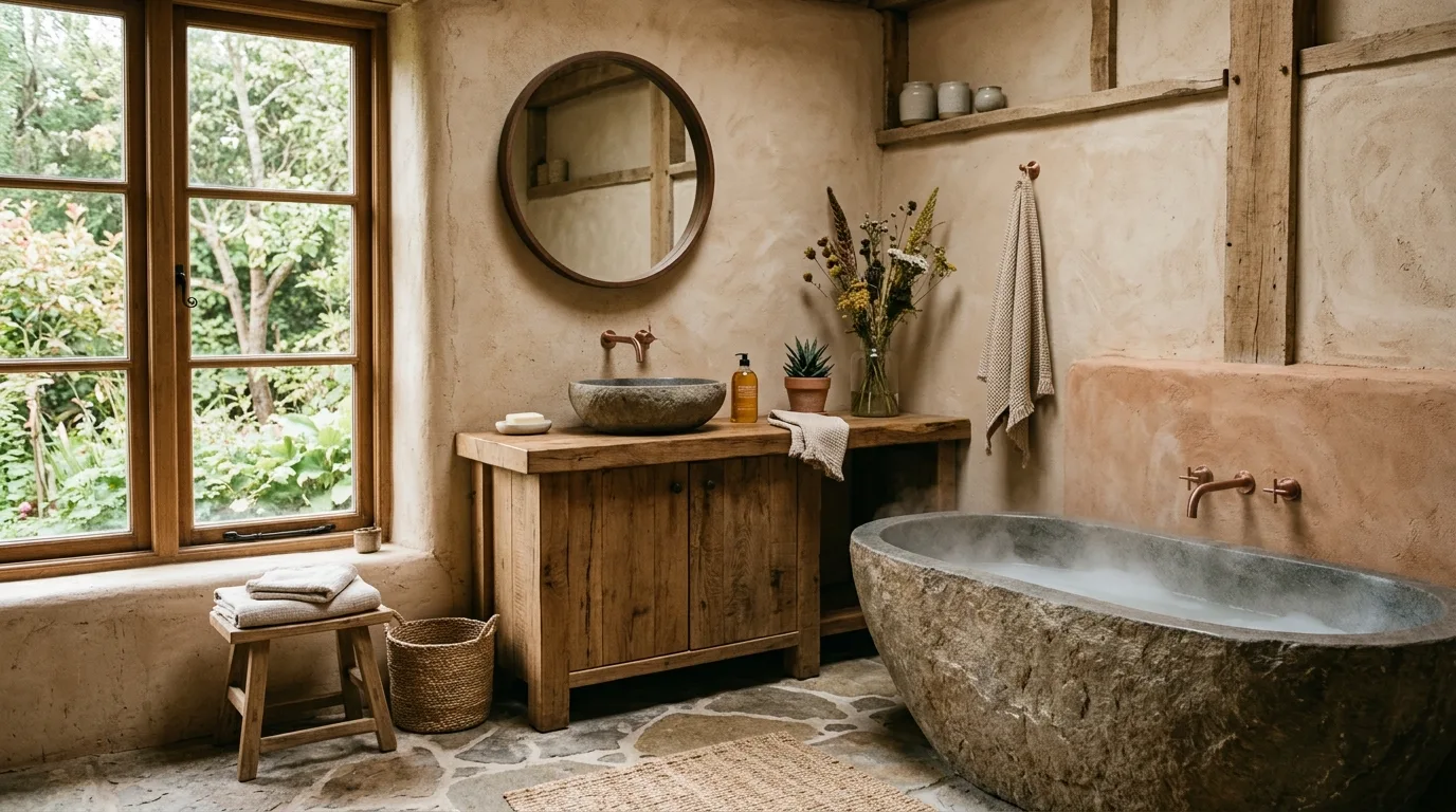 12 Natural Earthy Bathroom Ideas for a Grounded and Organic Space hero image