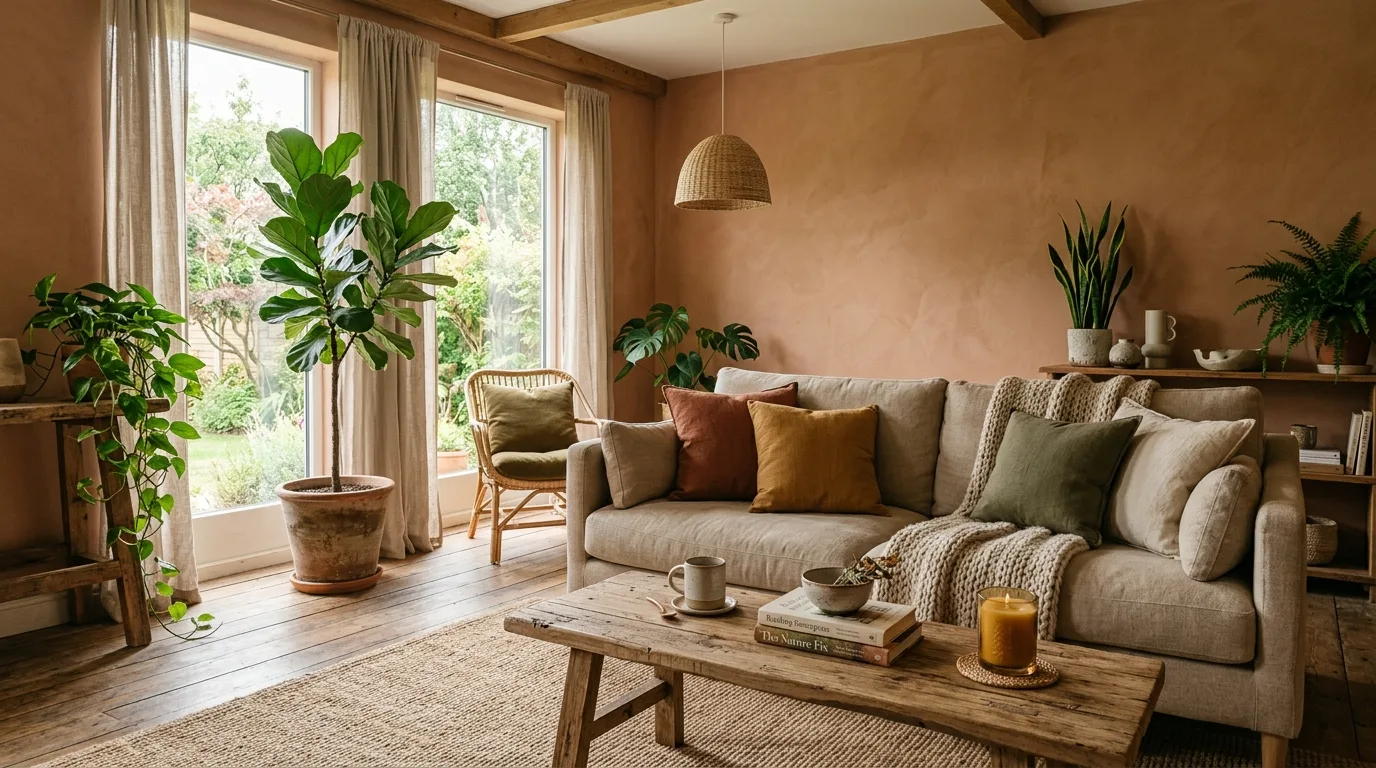 14 Natural Earthy Living Room Ideas for a Grounded Organic Aesthetic hero image