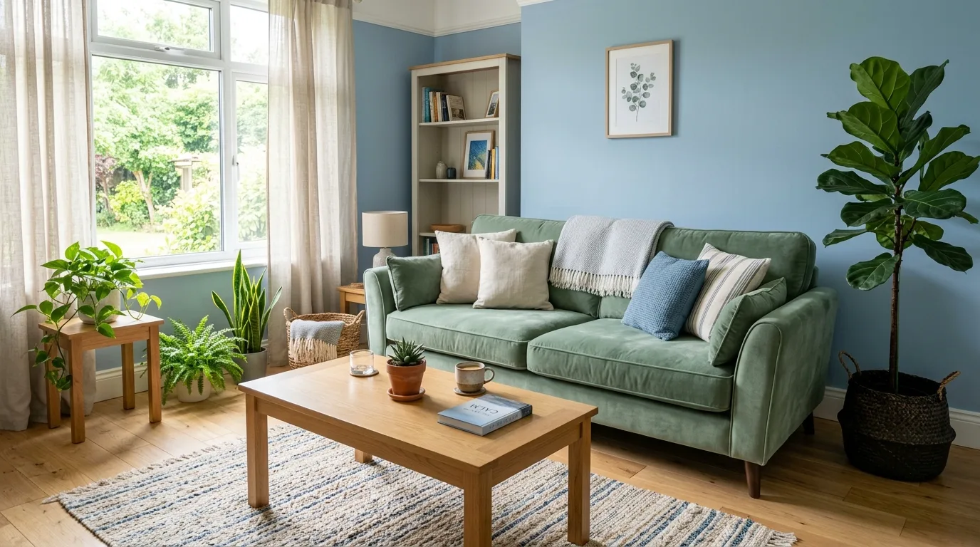 13 Refreshing Blue and Green Living Room Ideas for a Calming Palette hero image