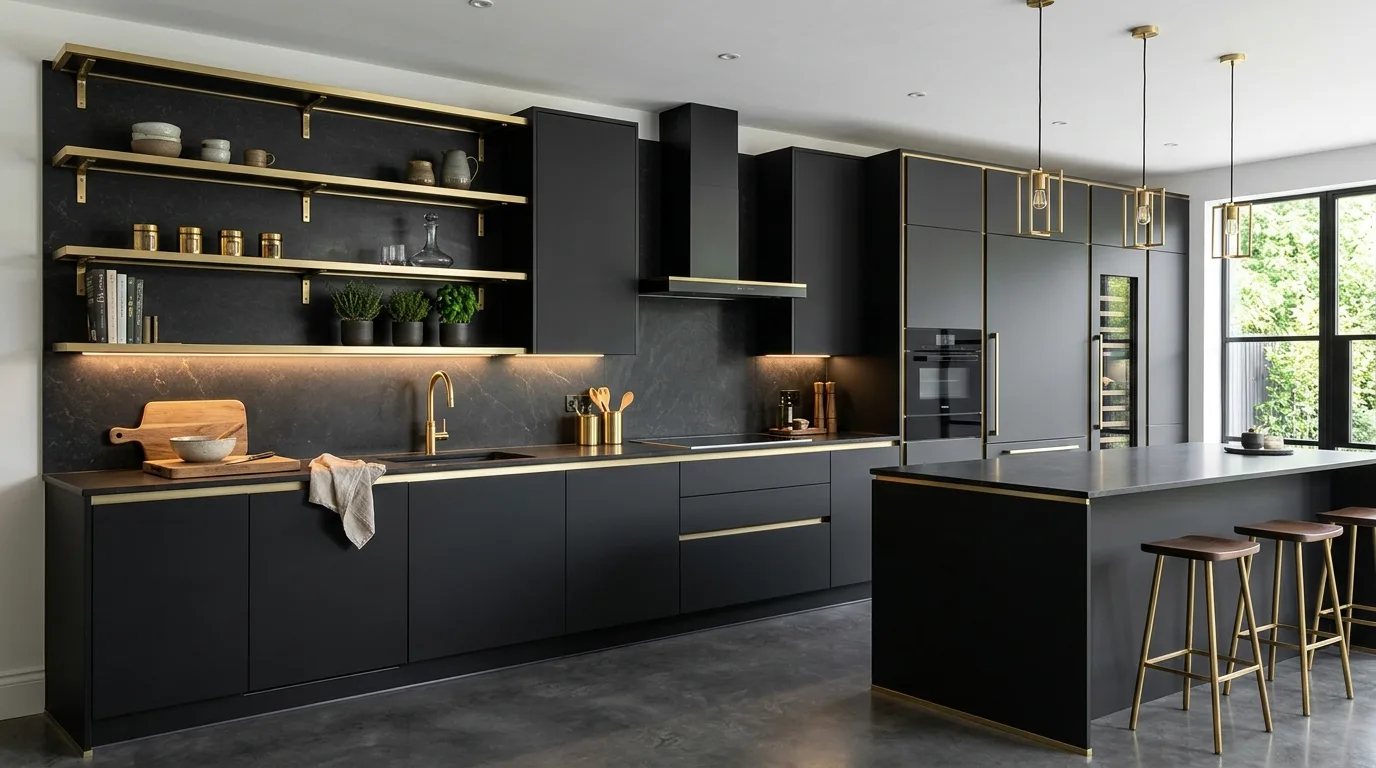 13 Sleek Black and Brass Kitchen Ideas for a Modern Glam Look inspiration image 3