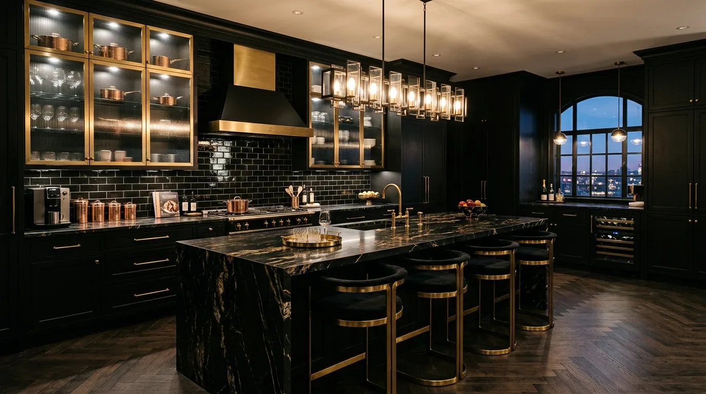 13 Sleek Black and Brass Kitchen Ideas for a Modern Glam Look inspiration image 4