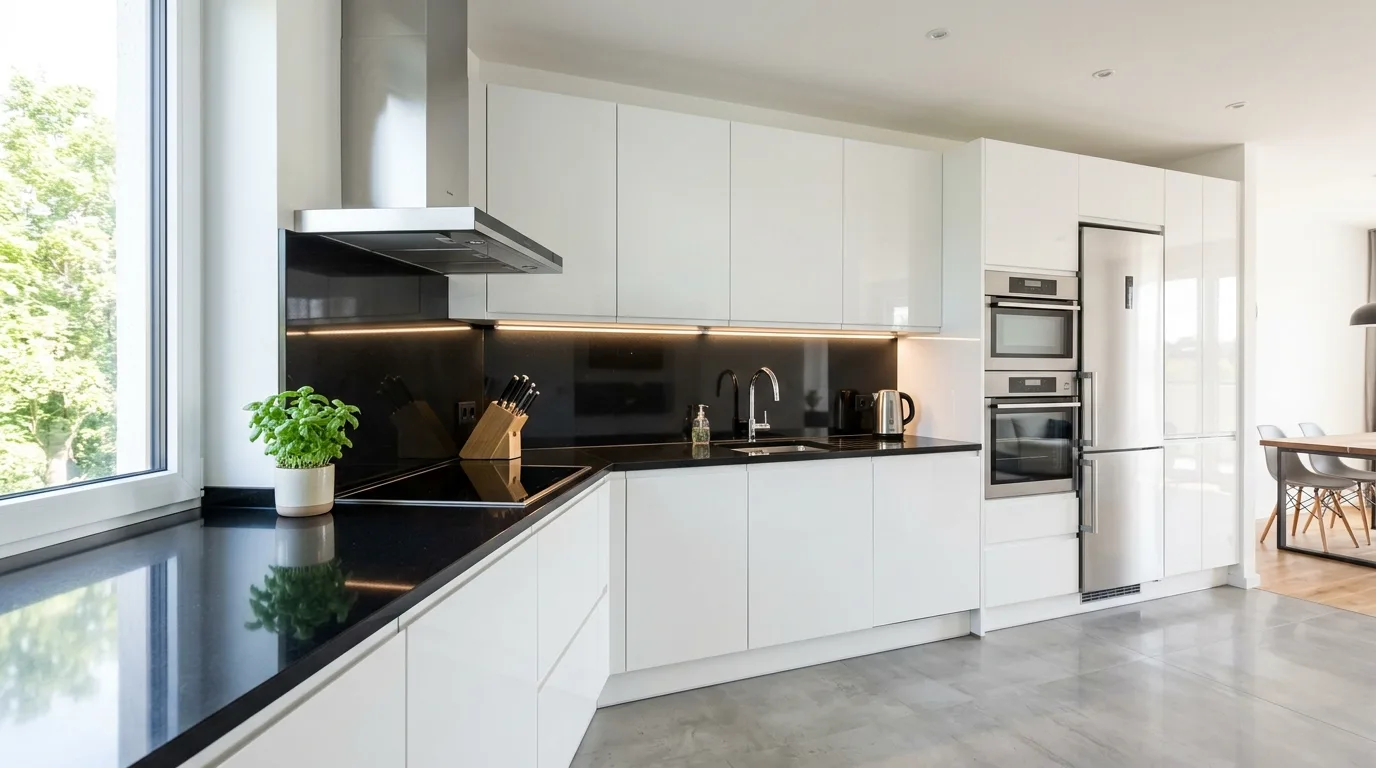 13 Sleek Kitchens with Black Worktops for a Modern Contrast hero image
